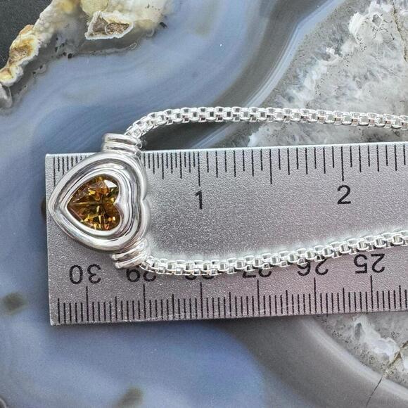 Carolyn Pollack Sterling Silver Faceted Citrine Slide Heart Pendant W/Necklace - Picture 10 of 10
